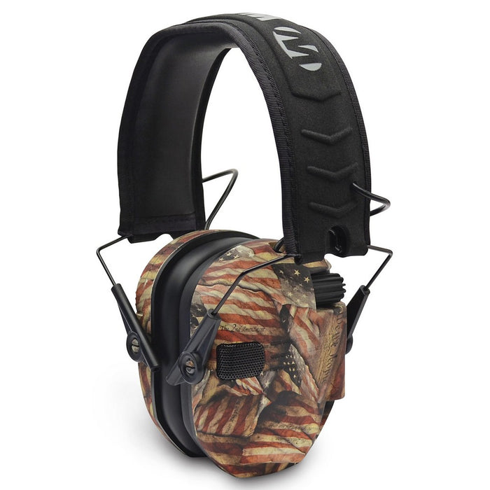 Walker's GWPRSEMBARM Razor Slim Electronic Muff 23 dB Over the Head USA Flag w/Black Polymer