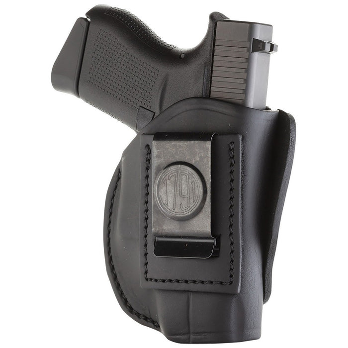 1791 Gunleather 4WH2SBLR 4-Way IWB/OWB Size 02 Stealth Black Leather Belt Clip Compatible w/Ruger LCP/S&W Bodyguard/Glock 42/43/43X Right Hand