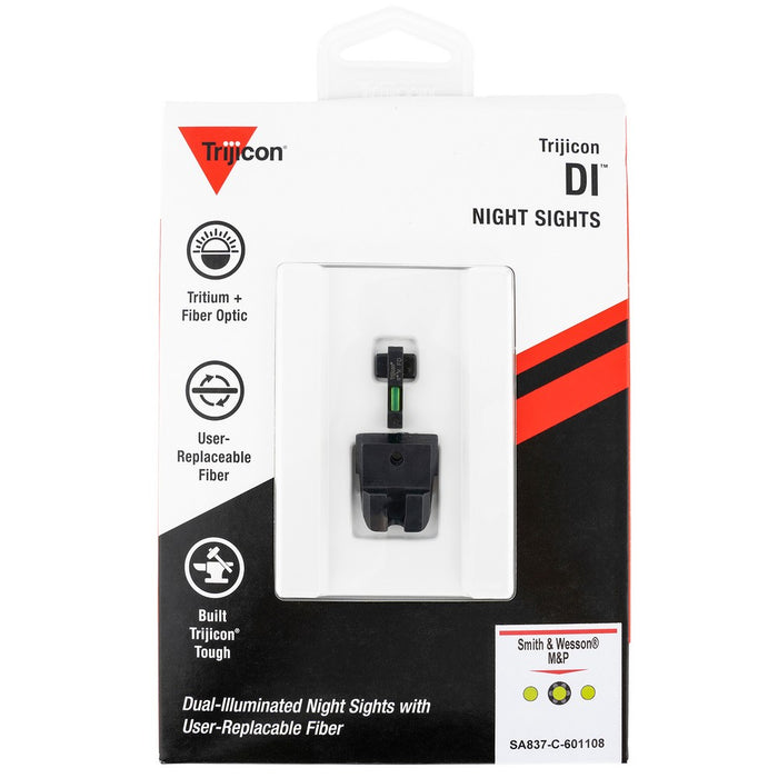 Trijicon 601108 DI Night Sight Set- Smith & Wesson M&P/ SD Black | Green Tritium/Fiber Optic Front Sight Black Outline Front Sight Green Tritium Black Outline Rear Sight