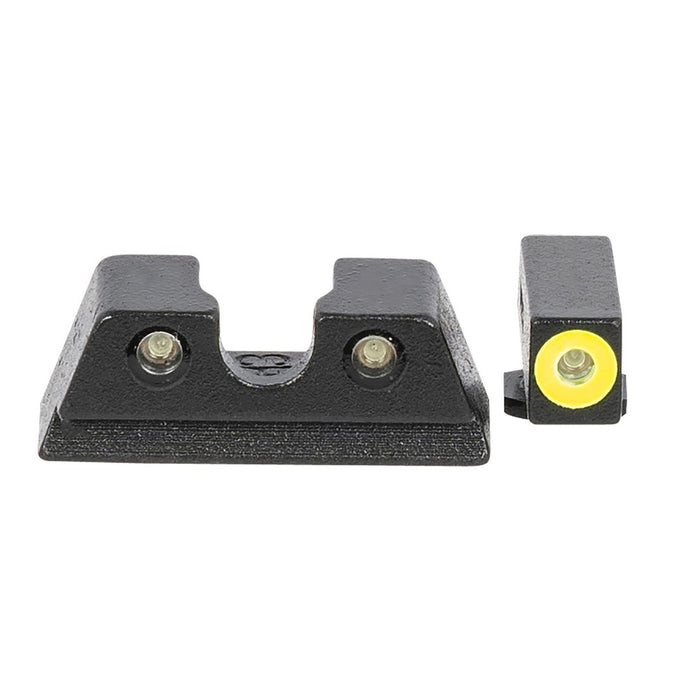 Meprolight USA 402203121 Hyper-Bright Black | Green Tritium with Yellow Phosphorescent Outline Front Sight Green Tritium with Black Outline Rear Sight Set