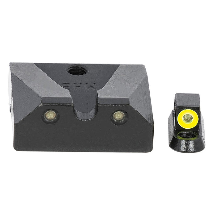 Meprolight USA 477873121 Hyper-Bright Black | Green Tritium with Yellow Phosphorescent Outline Front Sight Green Tritium with Black Outline Rear Sight Set