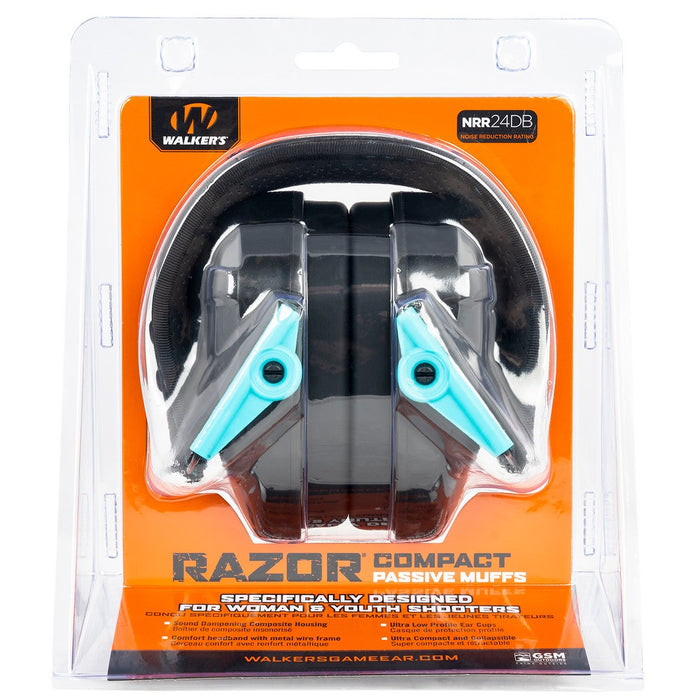 Walker's GWPCRPASTL Razor Compact Passive Muff 24 dB Over the Head Teal/Black Polymer Fits Youth/Women