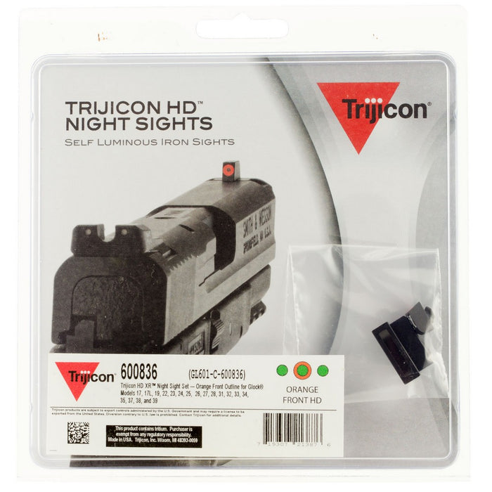 Trijicon 600836 HD XR Night Sights- Glock Standard Frames Black | Green Tritium Orange Outline Front Sight Green Tritium Black Outline Rear Sight