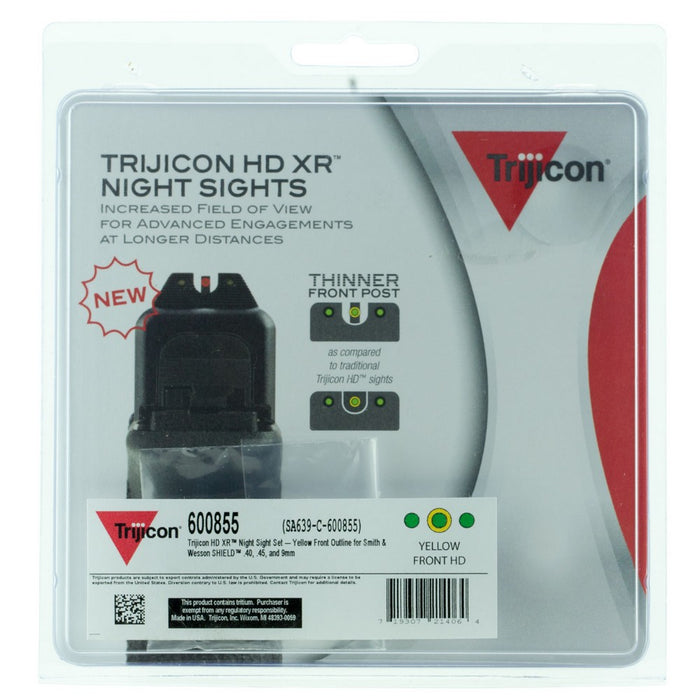 Trijicon 600855 HD XR Night Sights- Smith & Wesson M&P Shield Black | Green Tritium Yellow Outline Front Sight Green Tritium Black Outline Rear Sight