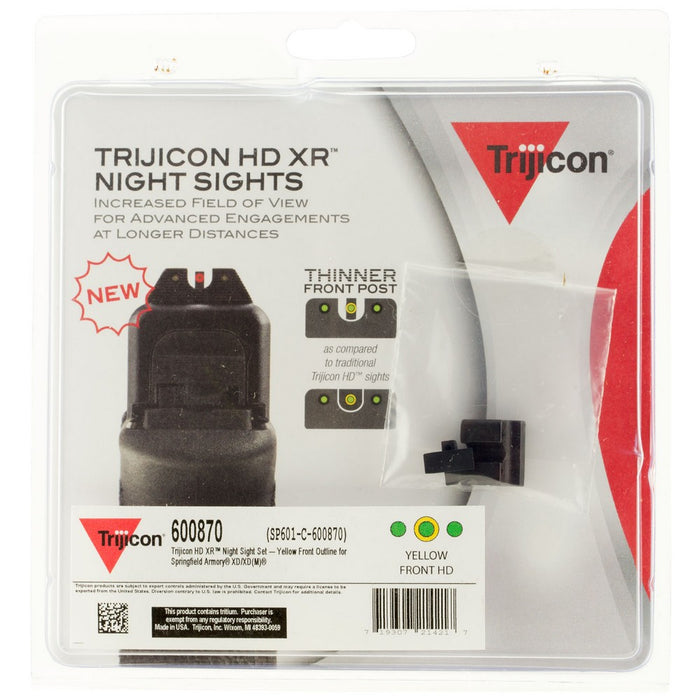 Trijicon 600870 HD XR Night Sights- Springfield XD, XD-M, XD-Mod.2 Black | Green Tritium Yellow Outline Front Sight Green Tritium Black Outline Rear Sight