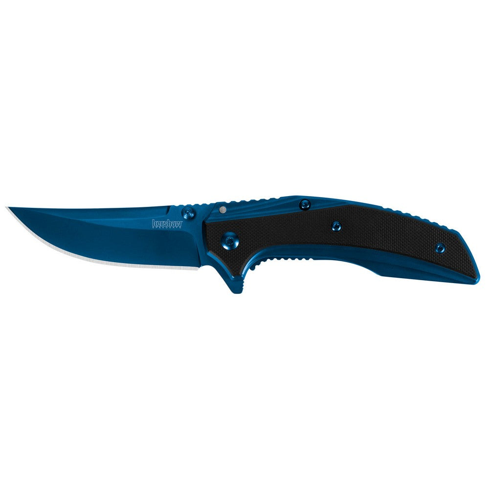 Kershaw 8320 Outright  3" Folding Trailing Point Plain Blue PVD 8Cr13MoV SS Blade Black/Blue G10/SS Handle Includes Pocket Clip