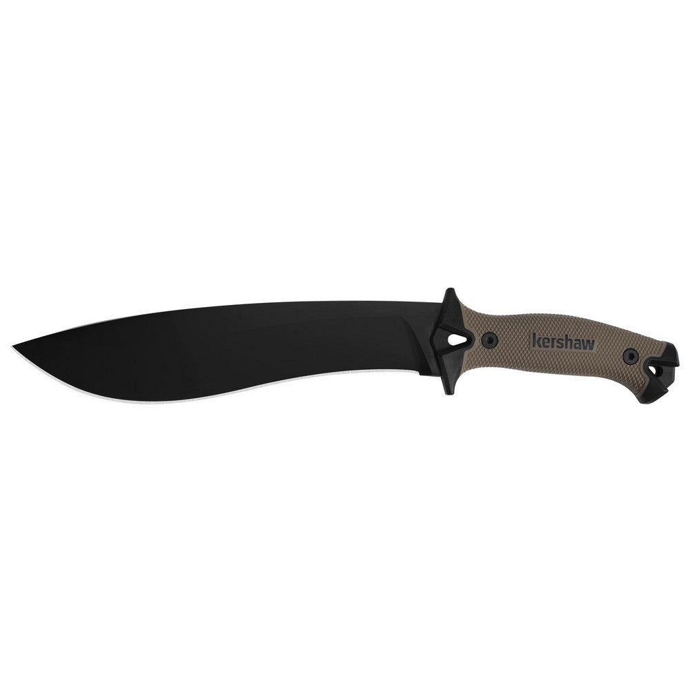 Kershaw 1077TAN Camp 10 10" Black Powder Coated 65Mn Carbon Steel Blade Black/Tan Glass-Filled Nylon Handle 16" Long Includes Sheath