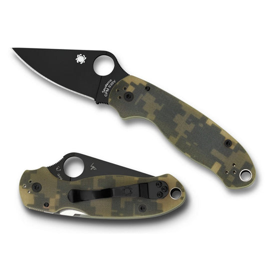 Spyderco C223GPCMOBK Para 3  2.95" Folding Drop Point Plain Black DLC CPM S30V SS Blade Camo G10 Handle Includes Pocket Clip