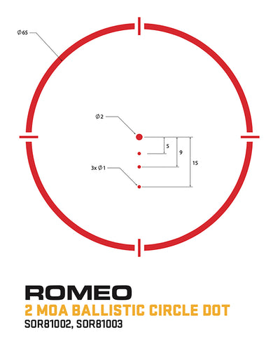 Sig Sauer Electro-Optics SOR81002 Romeo8T Black 1 x 38 mm 2 MOA Red Ballistic Dot/65 MOA Circle Multi Reticle