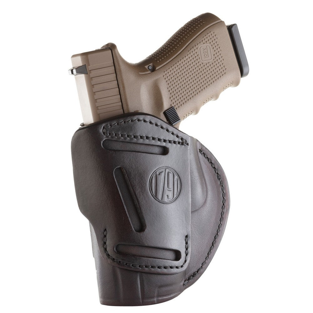 1791 Gunleather 4WH5SBRR 4-Way  IWB/OWB 05 Signature Brown Leather Belt Clip Fits S&W M&P/Springfield XD/Glock 17/HK VP9