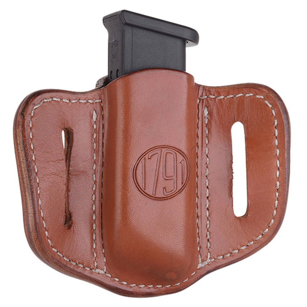 1791 Gunleather MAG12CBRA MAG1.2 Single Mag Holster Classic Brown Leather Belt Slide Compatible w/ Double Stack Ambidextrous