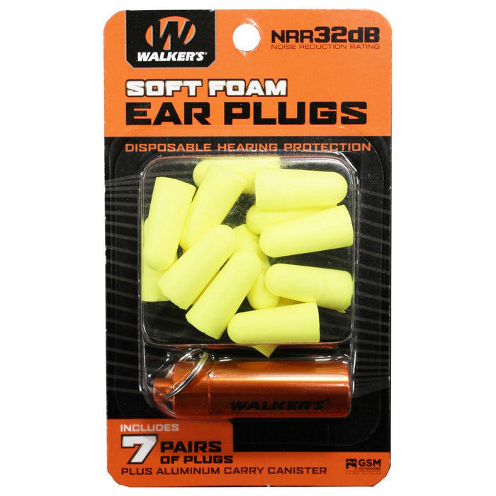 Walker's GWPPLGCANYL Foam Ear Plugs  32 dB Yellow Adult 7 Pair