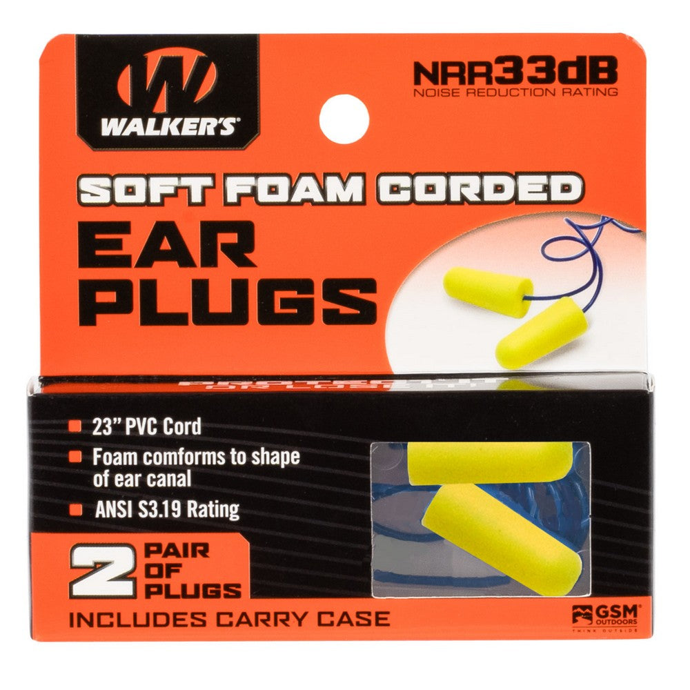 Walker's GWPEPCORDYL Corded Foam Ear Plugs 32 dB In The Ear Yellow Adult 2 Pair