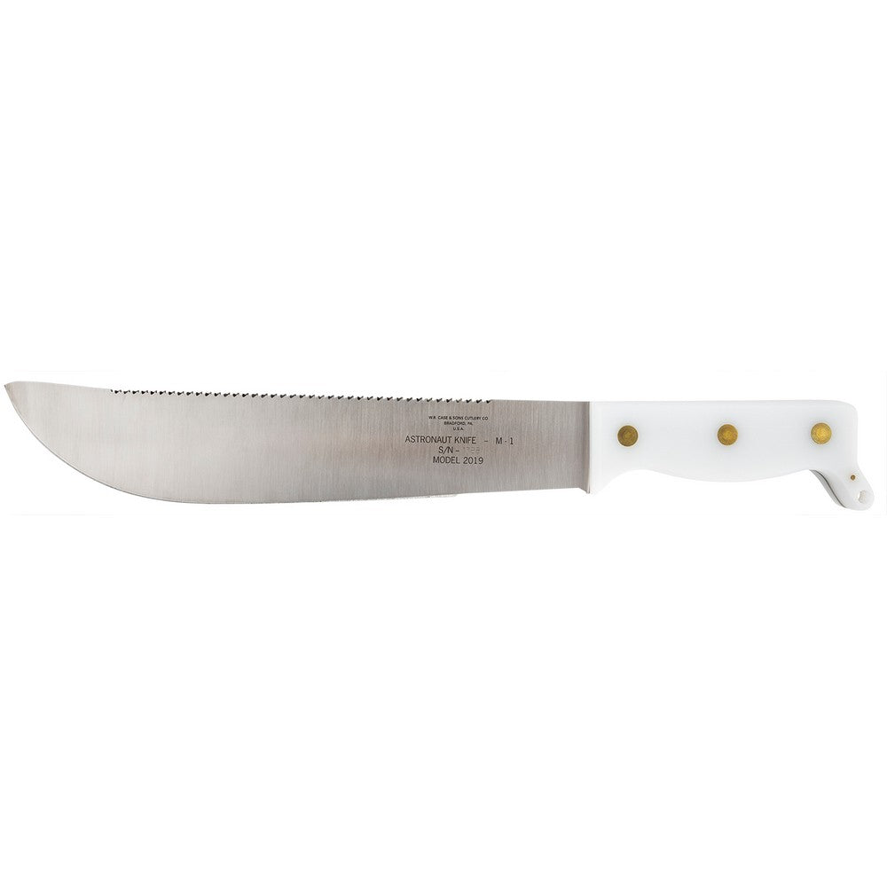 Case 12019 Astronaut M-1 Commemorative 11.75" Fixed Machete Plain/Saw As-Ground High Carbon Steel Blade/Smooth White Synthetic Handle