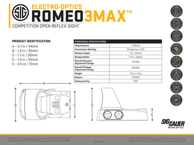 Sig Sauer Electro-Optics SOR31003 Romeo3Max Black 1 x 30 mm 3 MOA Red Dot Low-Profile Picatinny Mount