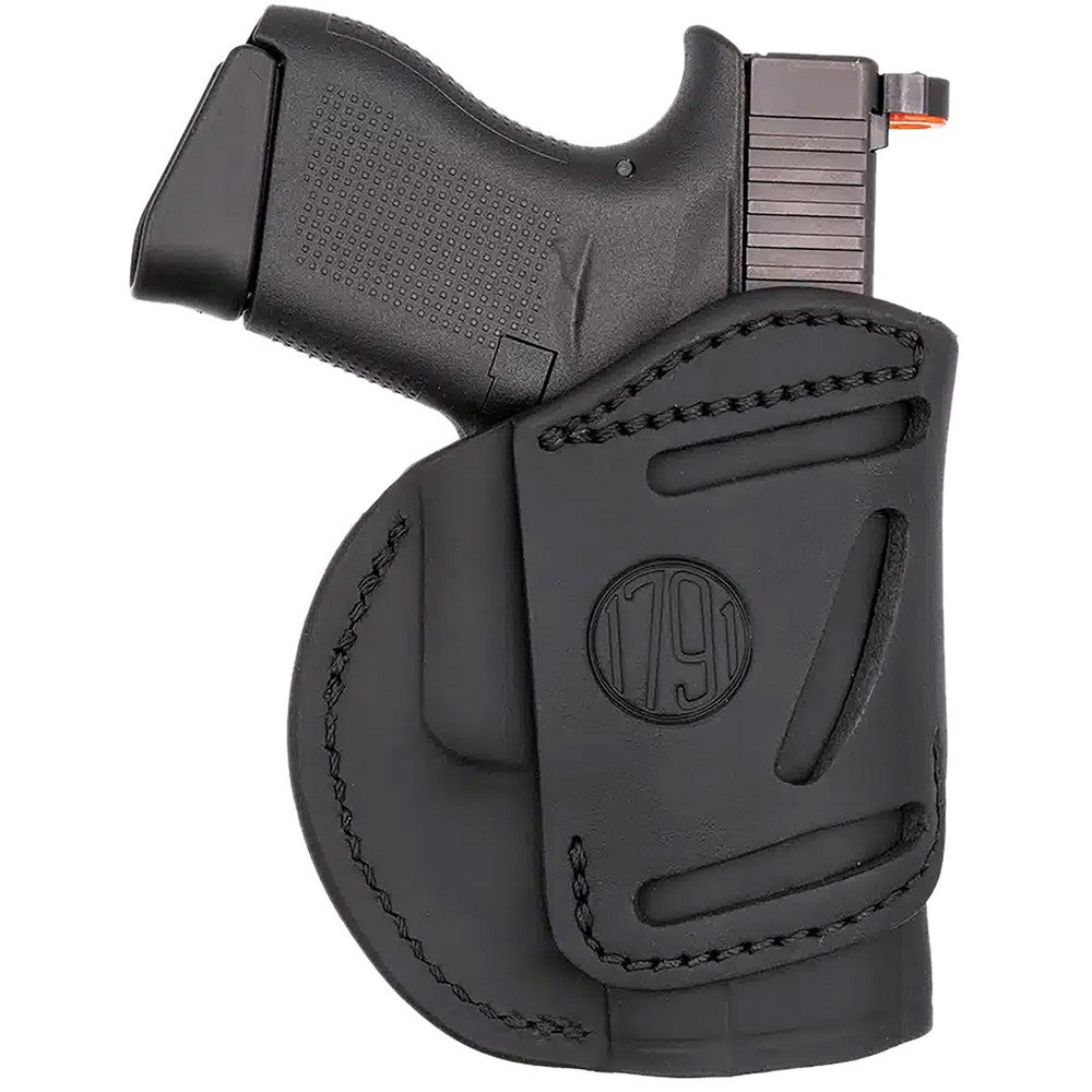 1791 Gunleather 4WH3SBLL 4-Way  IWB/OWB Size 03 Stealth Black Leather Belt Clip Compatible w/Glock 26/Ruger LC9/S&W M&P Shield/2.0 9/40 Left Hand