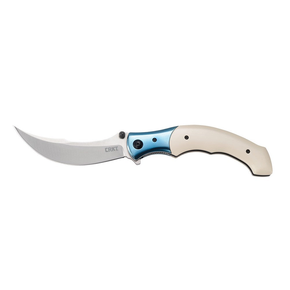 CRKT 7471 Ritual  4.37" Folding Plain Satin 12C27 Sandvik Blade/ Ivory/Blue Resin w/SS Bolster Handle Includes Pocket Clip