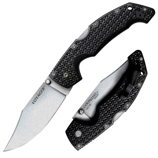 Cold Steel CS29AC Voyager  Large 4" Folding Clip Point Plain AUS-10A SS Blade Black Griv-Ex w/Aluminum Liners Handle Includes Pocket Clip