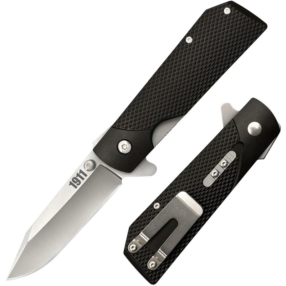 Cold Steel CS20NPJAA 1911  3" Folding Clip Point Plain 4034 SS Blade/Black Checkered Griv-Ex Handle Includes Pocket Clip