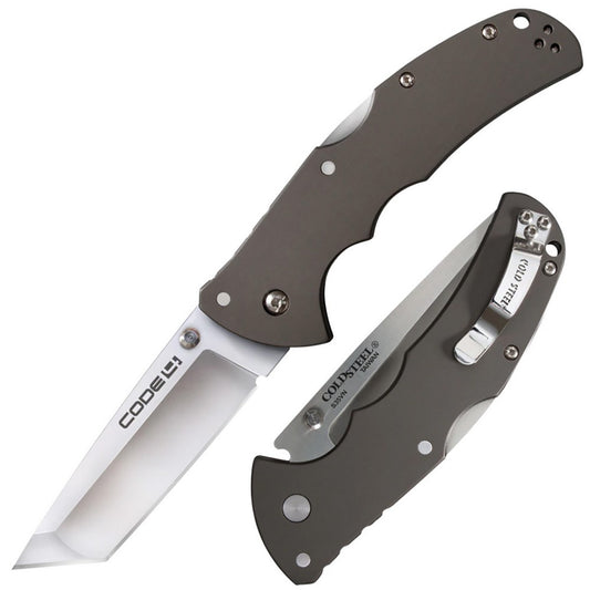 Cold Steel CS58PT Code 4  3.50" Folding Tanto Plain Satin Polished S35VN SS Blade/Anodized Gun Metal Gray Aluminum Handle Includes Pocket Clip