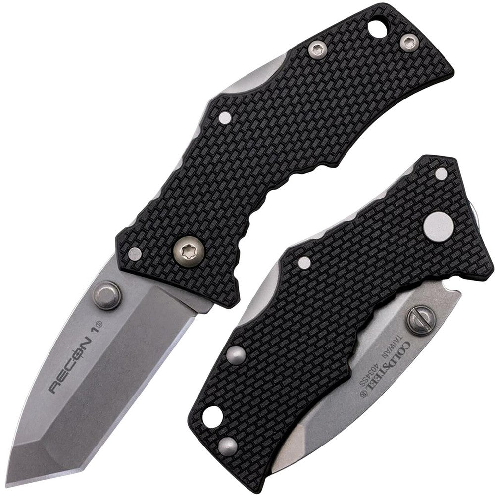 Cold Steel CS27DT Recon 1 Micro 2" Folding Tanto Plain Stonewashed 4034 SS Blade/ Black Griv-Ex Handle Includes Pocket Clip