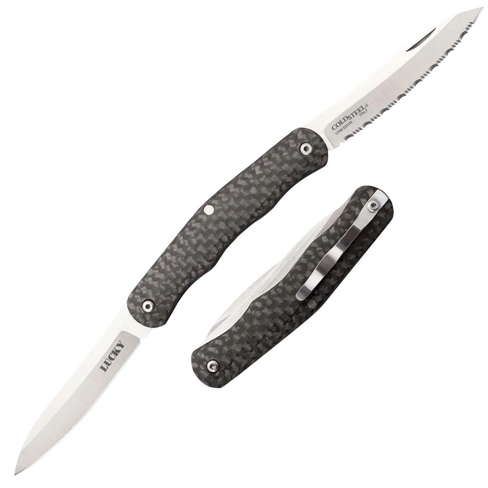 Cold Steel CS54VPN Lucky  2.63" Folding Plain/Serrated S35VN SS Blade/Black Carbon Fiber Handle Includes Pocket Clip