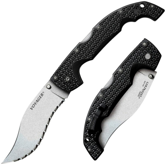 Cold Steel CS29AXVS Voyager XL 5.50" Folding Vaquero Serrated AUS-10A SS Blade/ Black Griv-Ex w/Aluminum Liners Handle Includes Pocket Clip