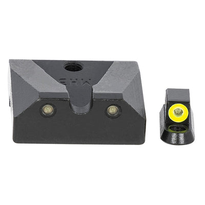 Meprolight USA 477873121 Hyper-Bright  Black | Green Tritium with Yellow Phosphorescent Outline Front Sight Green Tritium with Black Outline Rear Sight Set