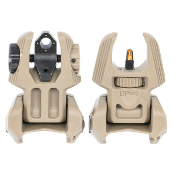 Meprolight USA 403440 FUBS Self Illuminated Flip Backup Sights  Desert Tan-Orange Front Sight /Green Rear Sight for AR-15