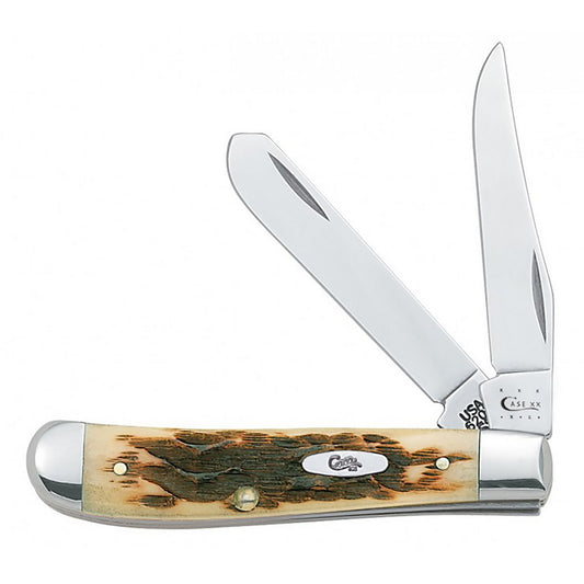 Case 00013 Trapper  Mini 2.70"/2.75" Folding Clip Point/Spey Plain Mirror Polished Tru-Sharp SS Blade/ Peach Seed Jigged Amber Bone Handle