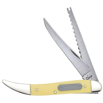 Case 00120 Fishing  3.40" Folding Clip/Fish Scaler Plain/Serrated Tumble Polish Tru-Sharp SS Blade/ Yellow Synthetic Handle