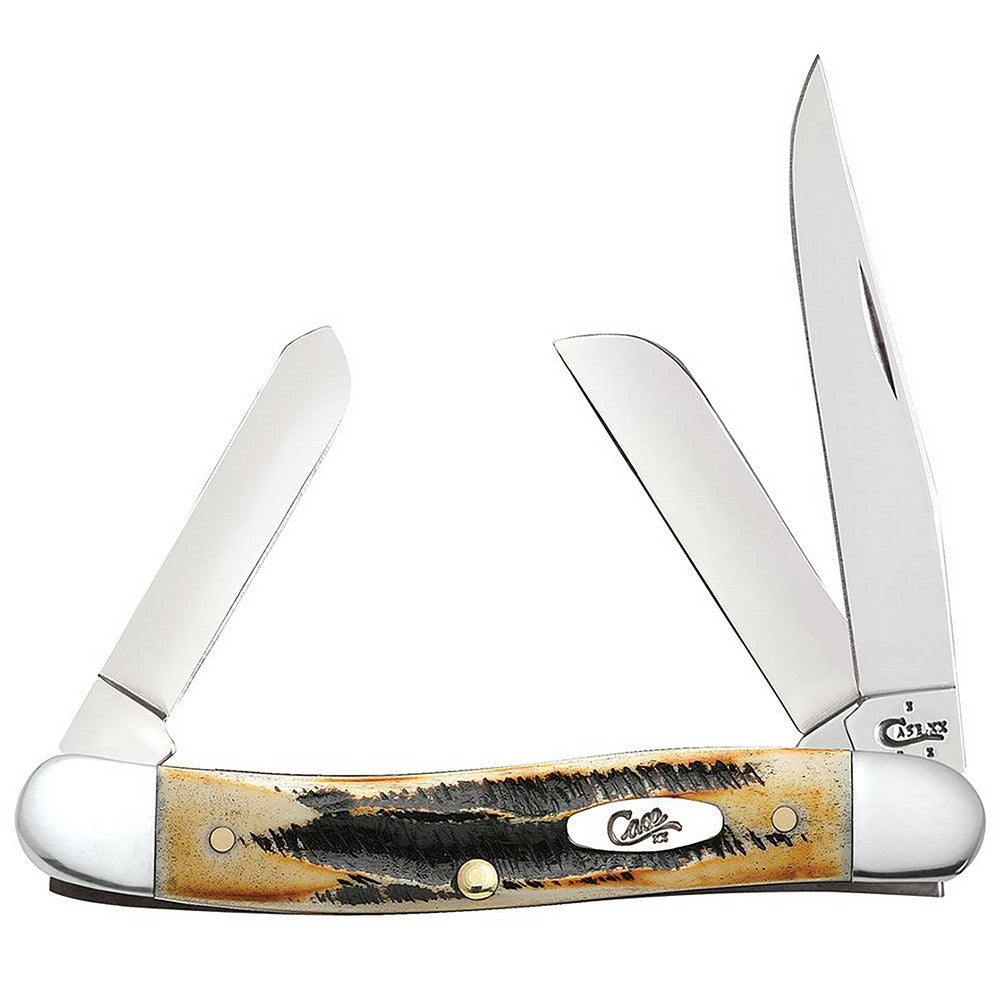 Case 03578 Stockman  Medium 2.57"/1.88"/1.71" Folding Clip/Sheepsfoot/Spey Plain Mirror Polished Tru-Sharp SS Blade/Brown Jigged 6.5 BoneStag Handle