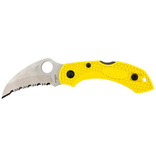 Spyderco C28SYL2HB Dragonfly 2 Salt 2.30" Folding Hawkbill Serrated H1 Steel Blade Yellow FRN Handle Includes Pocket Clip