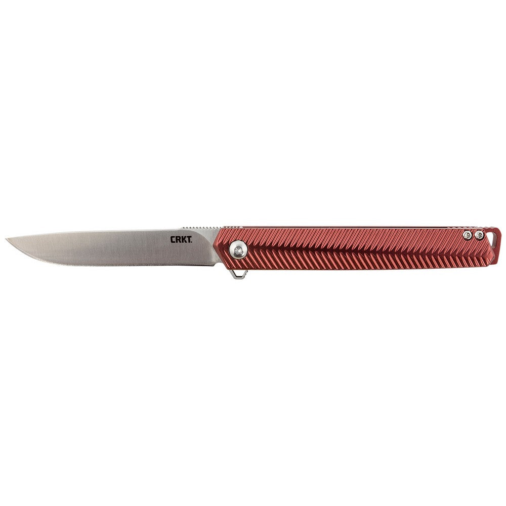 CRKT K820BXP Stylus  3.18" Folding Drop Point Plain Satin 12C27 Sandvik Blade/Maroon Aluminum Handle Includes Pocket Clip