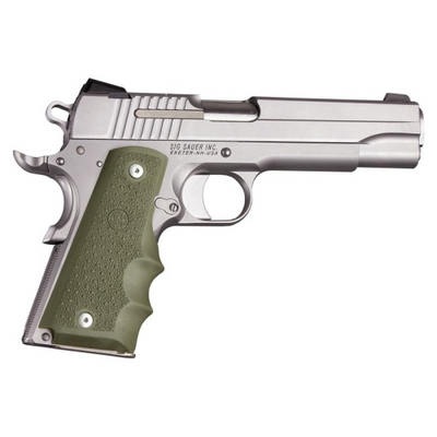 Hogue 45001 OverMolded Grip Cobblestone OD Green Rubber with Finger Grooves for 1911 Government