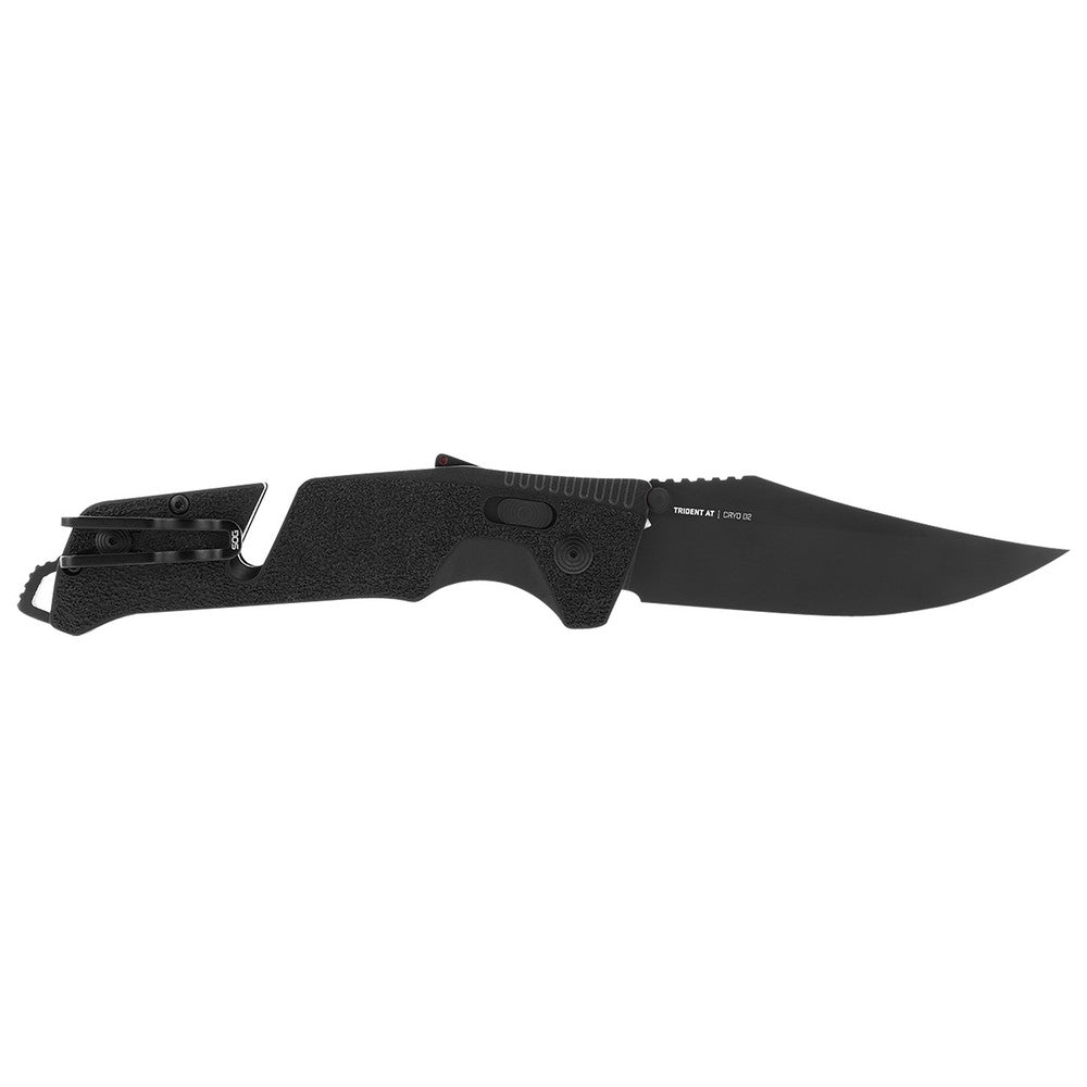 S.O.G SOG11120541 Trident AT 3.70" Folding Clip Point Plain Black TiNi Cryo D2 Steel Blade/Blackout GRN Handle Features Line Cutter/Glass Breaker