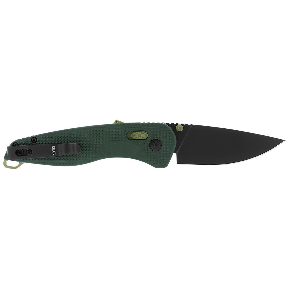 S.O.G SOG11410441 Aegis AT 3.13" Folding Drop Point Plain Black TiNi Cryo D2 Steel Blade/Forest w/Moss Accents GRN Handle