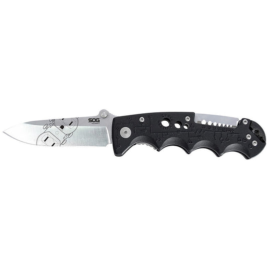 S.O.G SOGEL01CP Kilowatt  3.40" Folding Clip Point Plain Satin AUS-8A SS Blade Black GRN Handle Includes Belt Clip