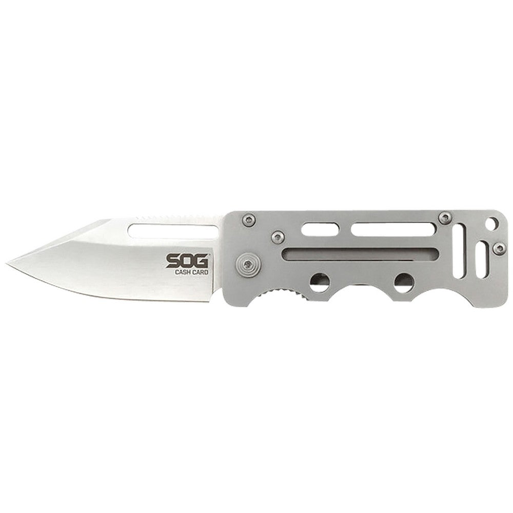 S.O.G SOGEZ1CP Cash Card  2.75" Folding Clip Point Satin 8Cr13MoV SS Blade/ Silver Skeletonized Stainless Steel Handle