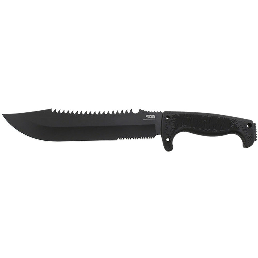 S.O.G SOGF03TNCP Jungle Primitive 9.50" Machete Clip Point Plain Black Hardcased w/Saw Spine 8Cr13MoV SS Blade Black w/Digi-Grip Kraton Handle Includes Sheath