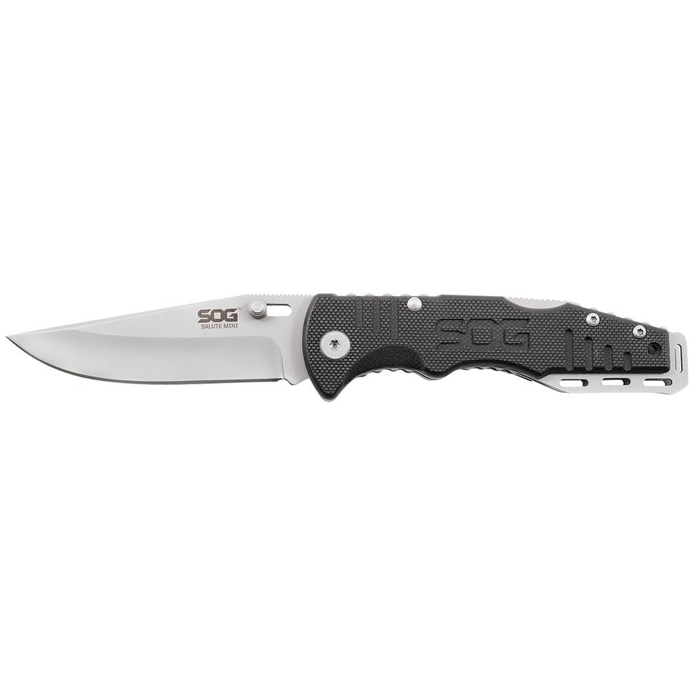 S.O.G SOGFF1001C Salute Mini 3.10" Folding Clip Point Plain Bead Blasted 8Cr13MoV SS Blade Black G10 Handle Includes Pocket Clip