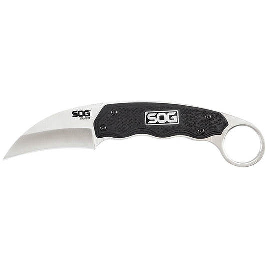 S.O.G SOGGB1001CP Gambit  2.58" Fixed Sheepsfoot Plain Satin Polished 7Cr17MoV SS Blade Black GRN Handle Includes Sheath