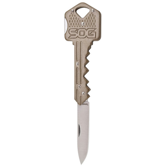 S.O.G SOGKEY102CP Key  1.50" Folding Plain Drop Point Satin 5Cr13MoV SS Blade/ Brass Stainless Steel Handle