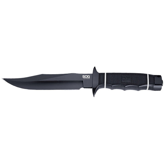 S.O.G SOGS10BK Tech Bowie  6.40" Fixed Plain Clip Point Black Hardcased TiNi AUS8 SS Blade/ Black w/ White "SOG" Logo Kraton Handle