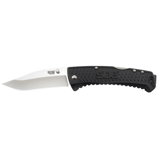 S.O.G SOGTD1011CP Traction  3.50" Folding Clip Point Plain Satin 5Cr13MoV SS Blade Black Textured GRN Handle Includes Pocket Clip