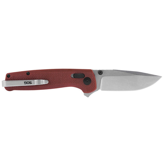 S.O.G SOGTM1023BX Terminus XR 2.95" Folding Clip Point Plain Stonewashed D2 Steel Blade Crimson Textured G10 Handle Features Box Packaging Includes Pocket Clip