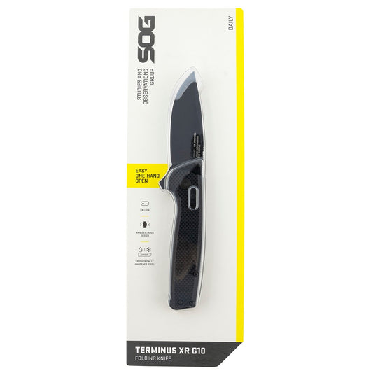 S.O.G SOGTM1027CP Terminus XR 2.95" Folding Clip Point Plain Black TiNi D2 Steel Blade Black G10 Handle Includes Pocket Clip