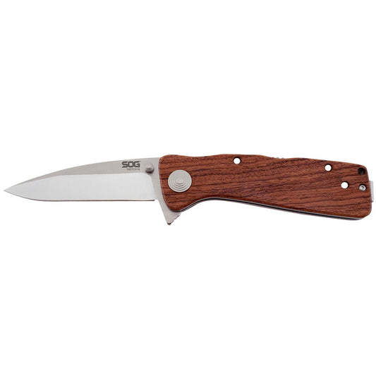 S.O.G SOGTWI17CP Twitch II 2.65" Folding Drop Point Plain Satin AUS-8A SS Blade Brown Rosewood Handle Includes Pocket Clip