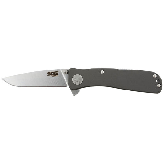 S.O.G SOGTWI8CP Twitch II 2.65" Folding Drop Point Plain Satin AUS-8A SS Blade Gray Anodized Aluminum Handle Includes Belt Clip