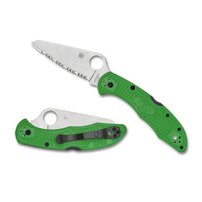 Spyderco  Salt 2  3" Folding Clip Point Serrated H1 Steel Blade Green Bi-Directional Texturing FRN Handle Includes Pocket Clip